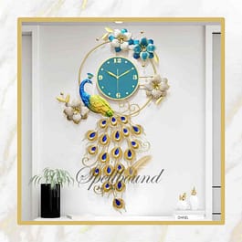 Majestic Peacock & Flowers Metal Wall Art Clock