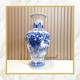 Oriental Design Blue & White Ancient Pottery Vase – Large