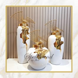 White & Gold Decorative Jars/Urns Set with Metal Lid