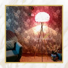 Feather Floor Lamp With Gold Metal Tripod Stand – Hot Pink