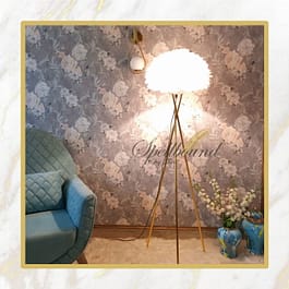 Feather Floor Lamp with Gold Metal Tripod Stand – Pearl White