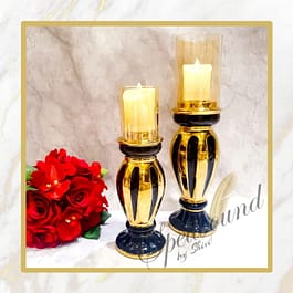 Turkish Style Ceramic Candle Stand Set – Black & Gold