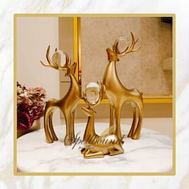 Majestic Deer Family Figurine Set with Glass Ball – Gold