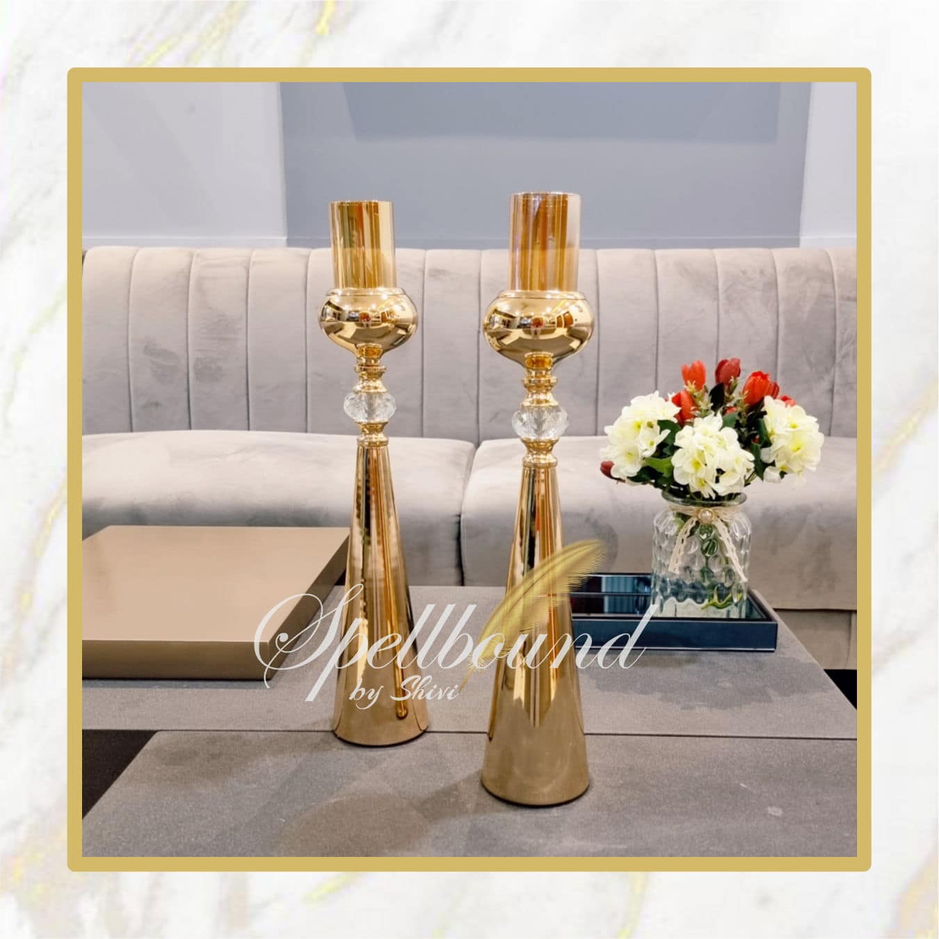 Elegant Gold Candle Stand with Crystal Decor Spellbound
