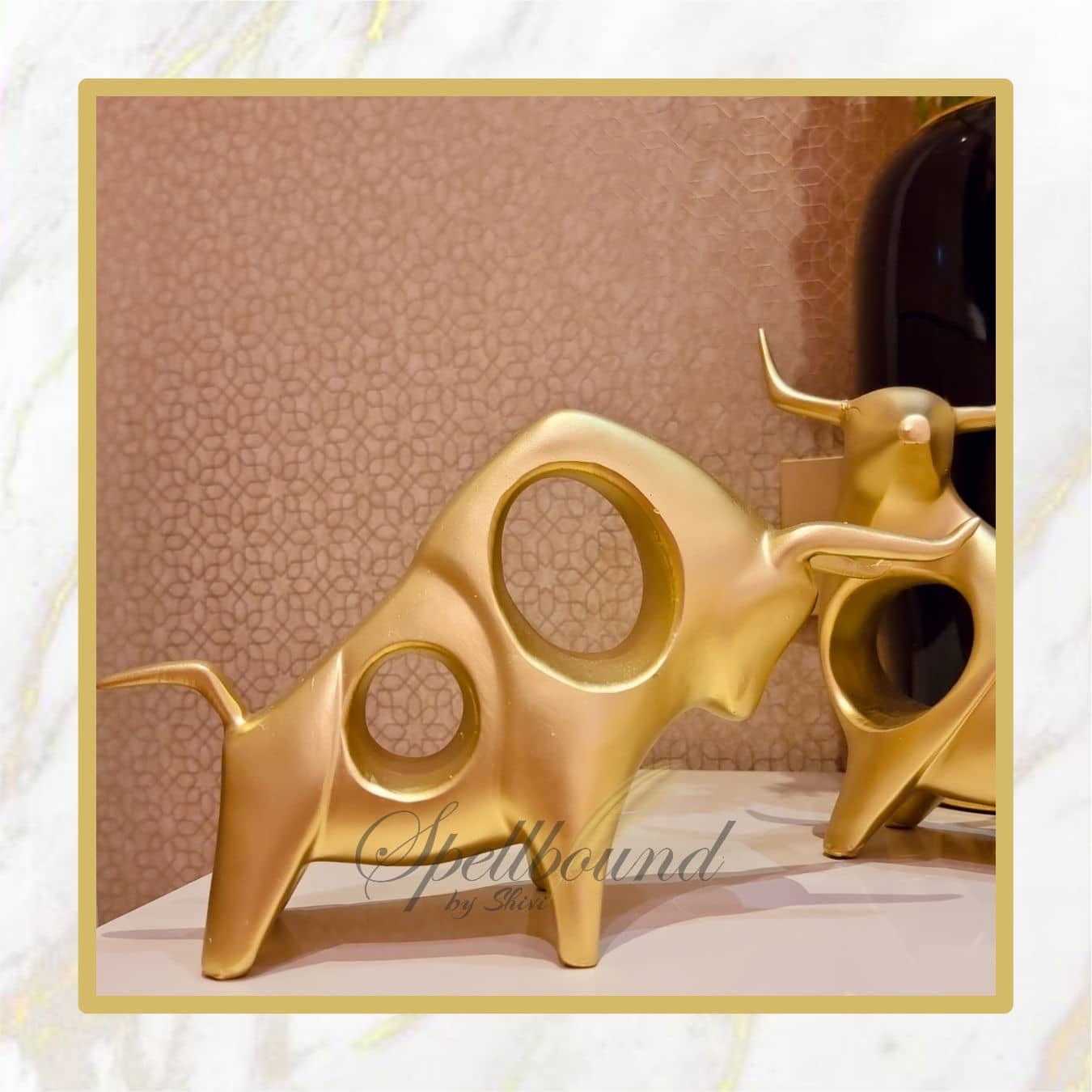 Dynamic Duo Bull Pair Figurine Set – Gold - Decor Spellbound